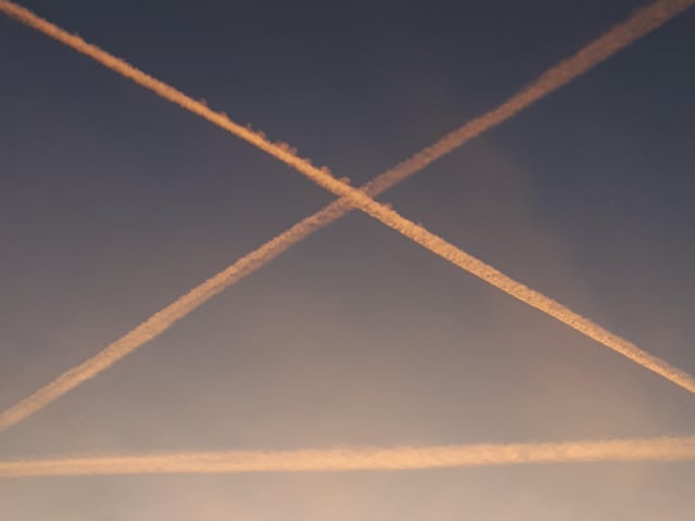 "Incredible sky this evening," said Alison Cushing, who photographed these contrails in the sky above Eastbourne on Tuesday February 1. SUS-220202-114533001