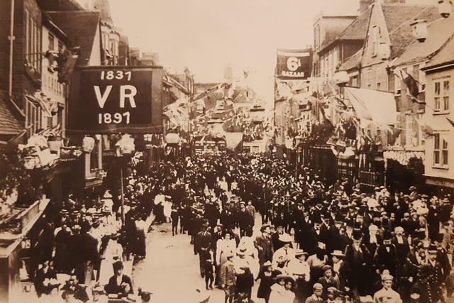 The skills of an early Chichester photographer are evident from this shot of a civic procession along North Street. Gilbert Futcher took it from the window of the council chamber during celebrations for the diamond jubilee of Queen Victoria in1897.