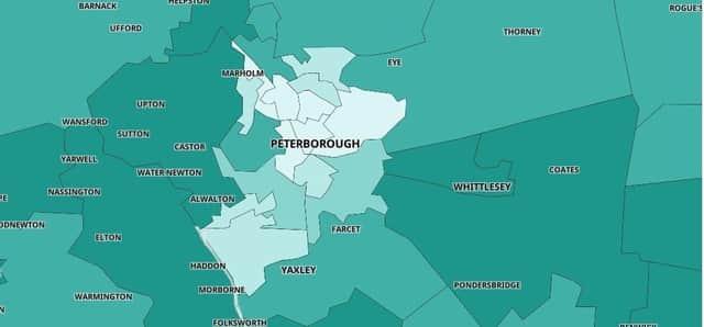 Peterborough: First dose: 70.8%. Second dose: 65.0%. Third dose: 47.3%