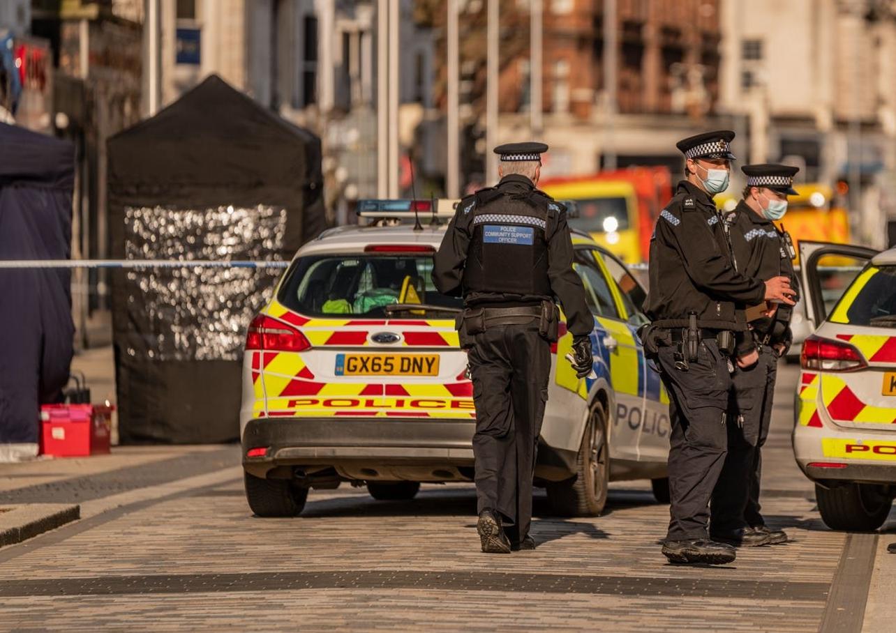 Officers in Eastbourne this morning. Photo by Jon Santa Cruz