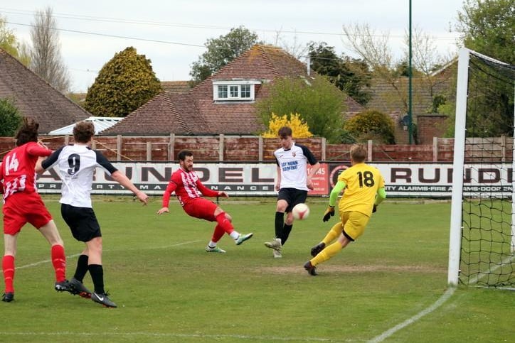 Action from Pagham's 1-0 win over Steyning / Picture: Roger Smith