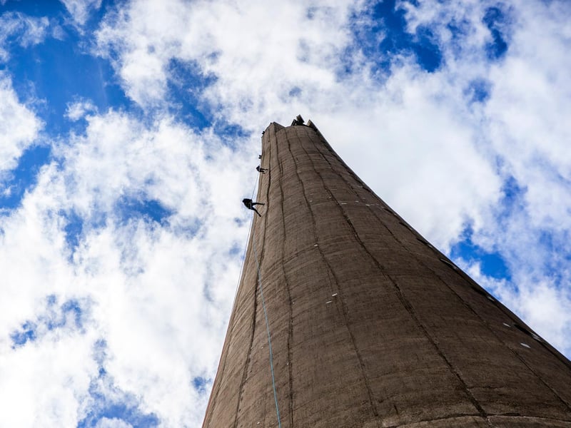 Northampton Saints' mascot, Bernie, abseils down the National Lift Tower to raise money for the NSF (Saturday, May 22).