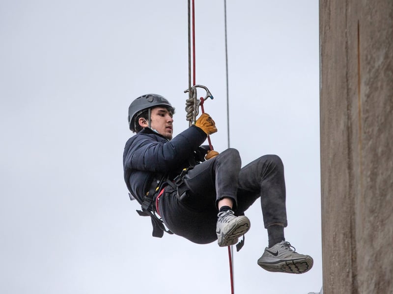 Northampton Saints' mascot, Bernie, abseils down the National Lift Tower to raise money for the NSF (Saturday, May 22).