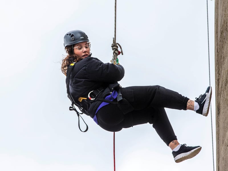 Northampton Saints' mascot, Bernie, abseils down the National Lift Tower to raise money for the NSF (Saturday, May 22).