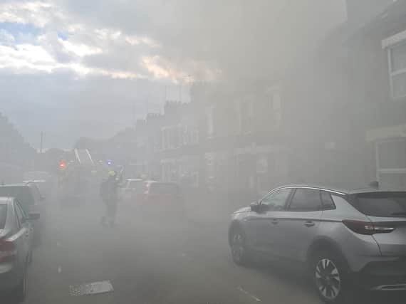 Smoke from the fire clogged the air in Reginald Street         (Beds Fire and Rescue Service)