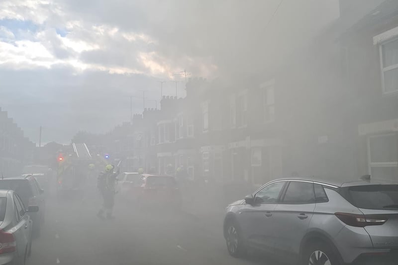 Smoke from the fire clogged the air in Reginald Street         (Beds Fire and Rescue Service)