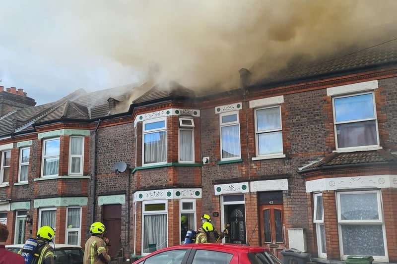 Smoke billowed from the home in Reginald Street as firefighters tackled the blaze