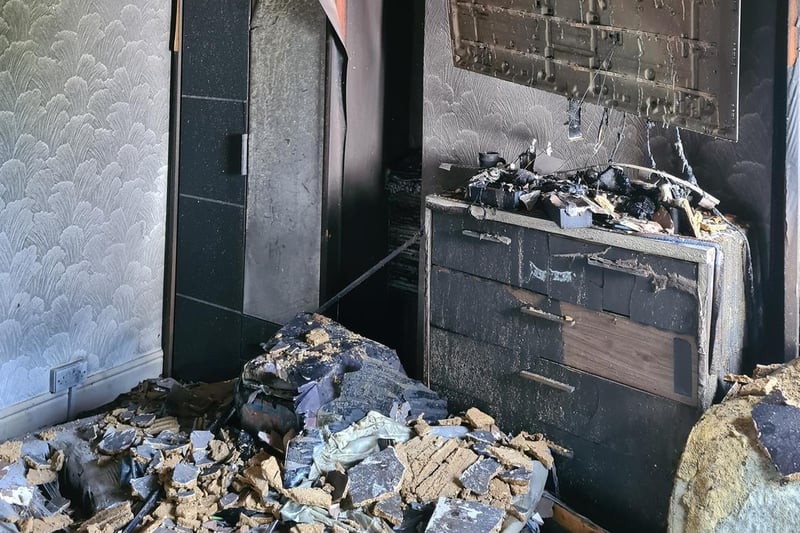 The bedroom where the fire started was left in tatters