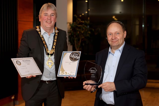The Mayor of Causeway Coast and Glens Borough Council Councillor Richard Holmes pictured with Great Taste Award and Blas na hÉireann winner Graham Watts from Causeway Coffee