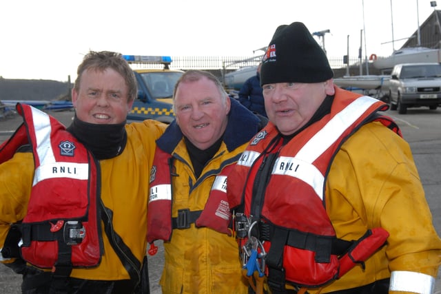 Martin Agnew, Jim Kerr and Sam Moody from the RNLI looking after the swimmers.