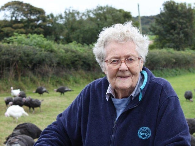 Olive Elliott, of Marlfield Farm, on the shores of Strangford Lough near Portaferry, Co. Down where the family has reared free range poultry for the last 40 years. Olive runs the farm with the help of her two sons Mark and David.