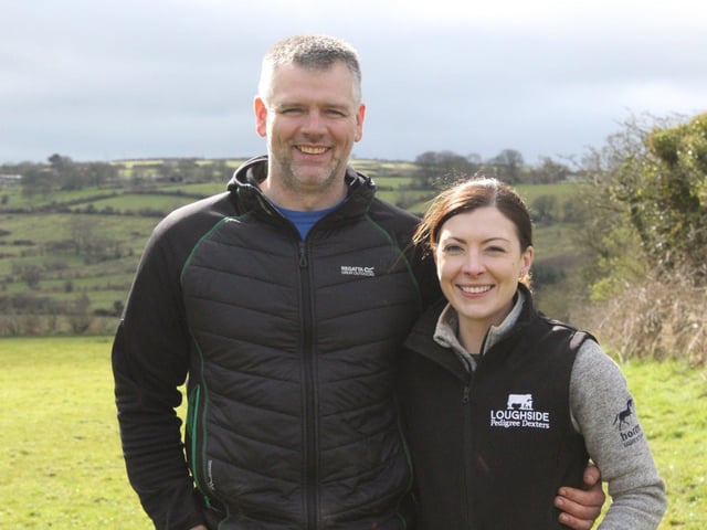 Rachael and Mervyn Garrett run Loughside Farm in Ballycarry, Co. Antrim. The pair rear quality Dexter cattle which have been successful in the show circuit and they also have around 80 crossbred ewes.