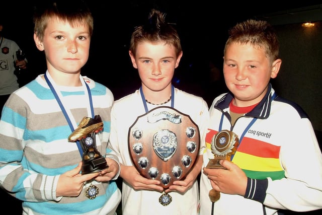 WINNERS...James Nesbit, David Hunter and Curtis Boreland at the East End FC Prize Night.CR24-110KM