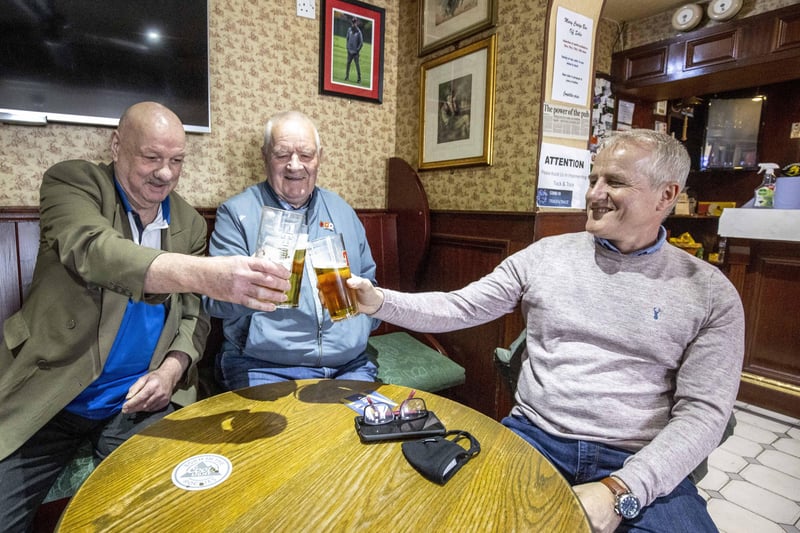.Punters at Mary Craigs Bar in Coleraine as bars in NI reopen today