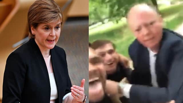 The First Minister Nicola Sturgeon has condemned the "appalling" treatment of Chris Whitty in a London park (Photo: PA and POOL/AFP via Getty Images).