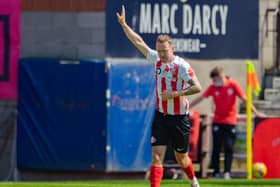 Aiden McGeady celebrates after converting a penalty to make it 1-0 Sunderland. Picture: SNS