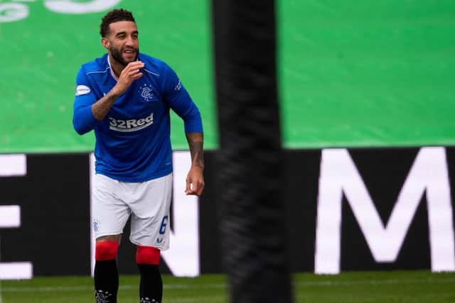 GLASGOW, SCOTLAND - OCTOBER 17: Connor Goldson celebrates after scoring to make it 2-0 during a Scottish Premiership match between Celtic and Rangers at Celtic Park, on October 17, 2020, in Glasgow, Scotland. (Photo by Alan Harvey / SNS Group)