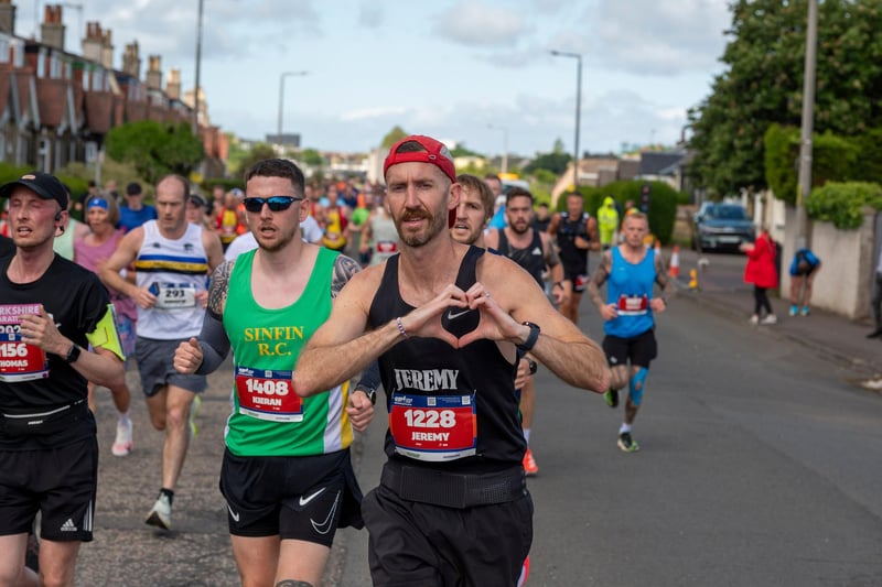 Edinburgh Marathon runners at the four mile mark in the Craigentinny area of the City