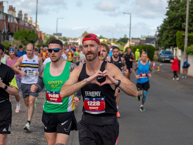 Edinburgh Marathon runners at the four mile mark in the Craigentinny area of the City