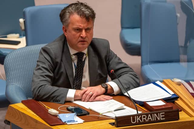 Sergiy Kyslytsya speaks during the United Nations security council's emergency meeting to discuss the threat of a full-scale invasion by Russia of Ukraine. Photo: David Dee Delgado/Getty Images.