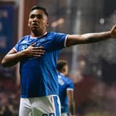 Alfredo Morelos celebrates after scoring Rangers' third in the 3-2 win over Hibs at Ibrox. (Photo by Craig Foy / SNS Group)