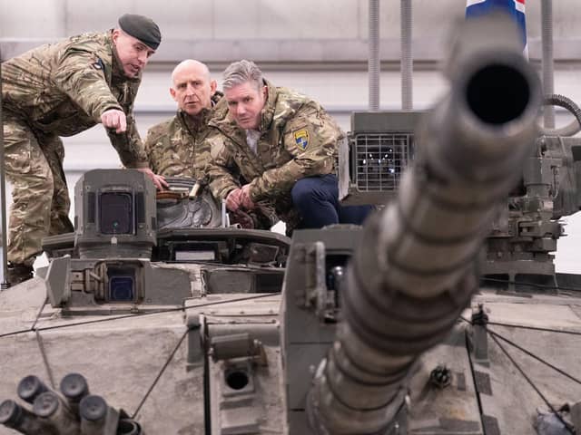 Labour leader Sir Keir Starmer (far right) visits the Tapa NATO forward operating base in Estonia close to the Russian border. Picture: Stefan Rousseau/PA Wire