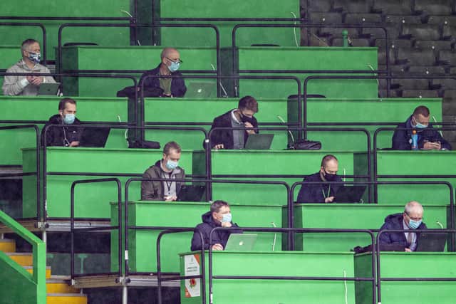 The press box during a pre-season friendly match between Celtic and Hibernian back in July 2020.