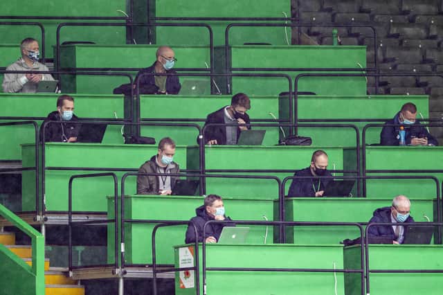 The press box during a pre-season friendly match between Celtic and Hibernian back in July 2020.