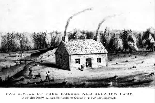 A sketch of the log homes and cleared land promised to the Scots colonists. PIC: Contributed.