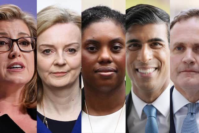 (L-R) Penny Mordaunt, Liz Truss, Kemi Badenoch, Rishi Sunak, and Tom Tugendhat.