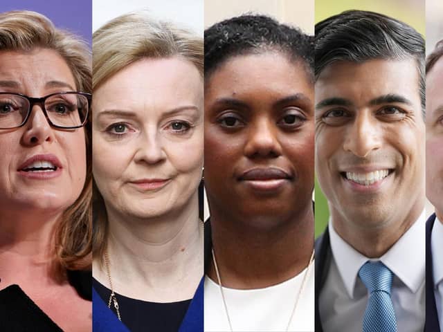 (L-R) Penny Mordaunt, Liz Truss, Kemi Badenoch, Rishi Sunak, and Tom Tugendhat.