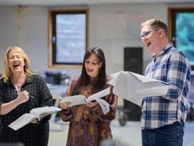 Shona White, Blythe Jandoo and Ben Stock in rehearsals for Gypsy at Pitlochry Festival Theatre PIC: Fraser Band