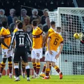 Liam Kelly saves a free-kick from St Mirren's Ilkay Durmus during his debut for Motherwell in Paisley last weekend. (Photo by Ross MacDonald / SNS Group)