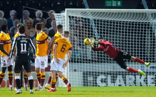 Liam Kelly saves a free-kick from St Mirren's Ilkay Durmus during his debut for Motherwell in Paisley last weekend. (Photo by Ross MacDonald / SNS Group)