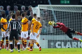 Liam Kelly saves a free-kick from St Mirren's Ilkay Durmus during his debut for Motherwell in Paisley last weekend. (Photo by Ross MacDonald / SNS Group)