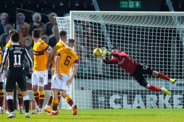 Liam Kelly saves a free-kick from St Mirren's Ilkay Durmus during his debut for Motherwell in Paisley last weekend. (Photo by Ross MacDonald / SNS Group)