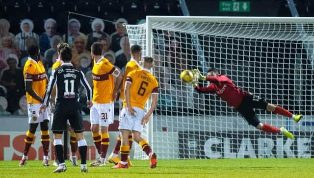 Liam Kelly saves a free-kick from St Mirren's Ilkay Durmus during his debut for Motherwell in Paisley last weekend. (Photo by Ross MacDonald / SNS Group)