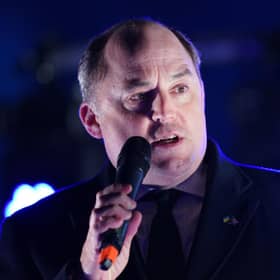 Defence Secretary Ben Wallace, speaks during a United With Ukraine: vigil, to mark one year of war in Ukraine, at Trafalgar Square, London. Picture date: Thursday February 23, 2023.