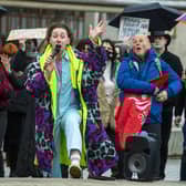 Supporters of the gender reform bill staged their own protest outside Holyrood on Friday, while opponents of the legilation also held a demonstration. Picture: Lisa Ferguson