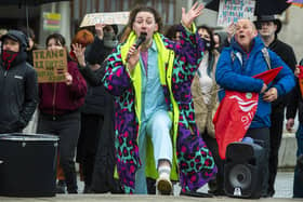 Supporters of the gender reform bill staged their own protest outside Holyrood on Friday, while opponents of the legilation also held a demonstration. Picture: Lisa Ferguson