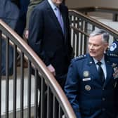General Glen VanHerck, Commander of US Northern Command and North American Aerospace Defense Command, arrives for a closed-door briefing for senators.