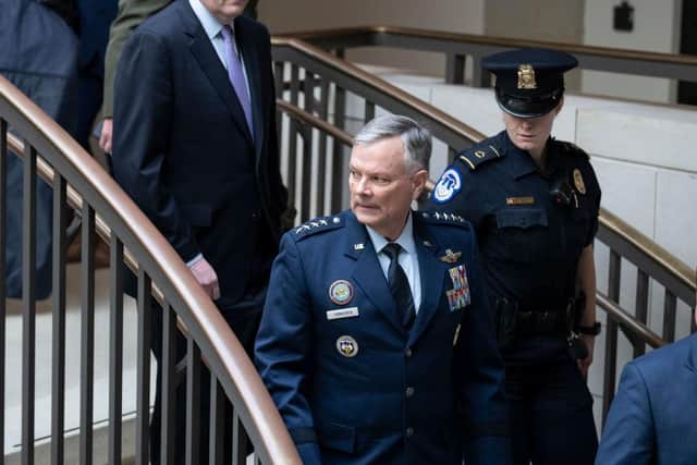 General Glen VanHerck, Commander of US Northern Command and North American Aerospace Defense Command, arrives for a closed-door briefing for senators.