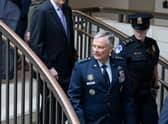 General Glen VanHerck, Commander of US Northern Command and North American Aerospace Defense Command, arrives for a closed-door briefing for senators.