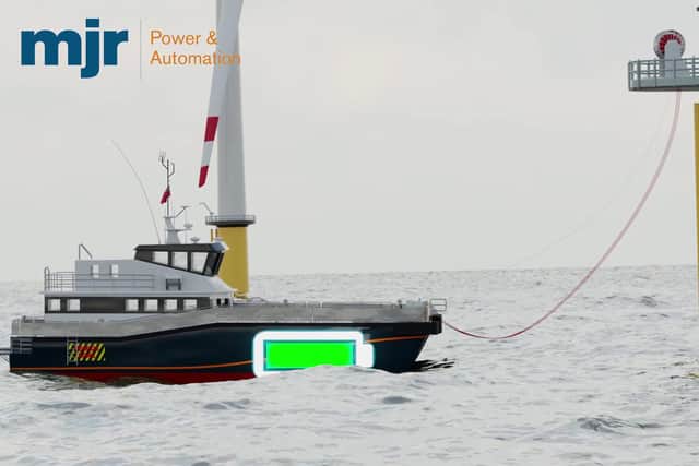 A proposed electric boat charging point attached to a wind turbine.