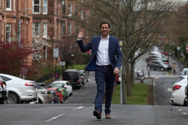 Scottish Labour leader Anas Sarwar arrives in Hayburn Park, Glasgow, during campaigning for the Scottish Parliamentary election.