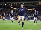 Jack Hendry celebrates scoring for Scotland against Republic of Ireland.