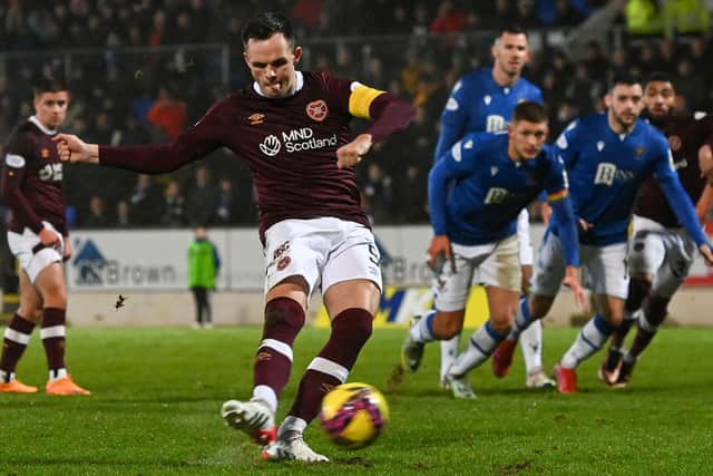 Lawrence Shankland put Hearts ahead against St Johnstone from the penalty spot. (Photo by Paul Devlin / SNS Group)