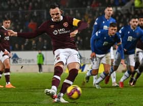 Lawrence Shankland put Hearts ahead against St Johnstone from the penalty spot. (Photo by Paul Devlin / SNS Group)