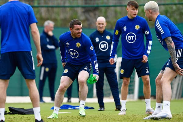 John Fleck trains with the Scotland squad at La Finca Resort in Alicante, Spain, ahead of his positive Covid tet (Photo by Jose Breton / SNS Group)