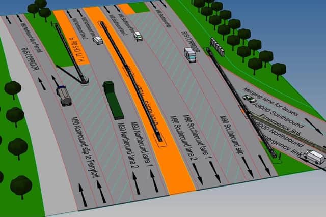 The barriers (shown in black at the north end of the Queensferry Crossing) will be stored in the central reservation and verges when traffic is using the bridge. Picture: BEAR Scotland